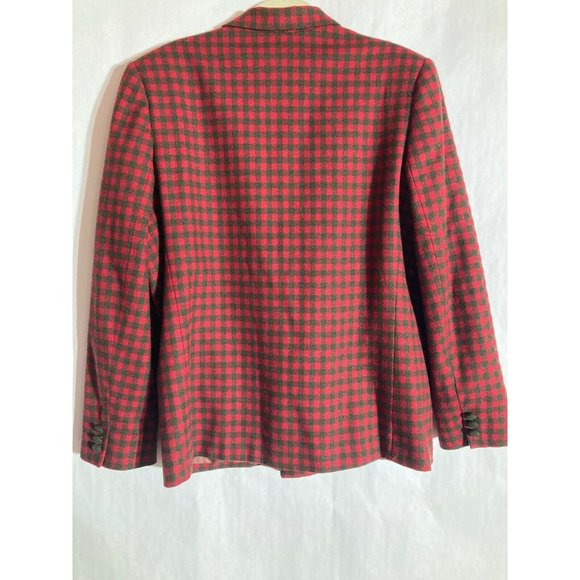 VTG GILMOR Women's Wool Blend Red Green  Buffalo Check Blazer Jacket Size 16 - Picture 4 of 9